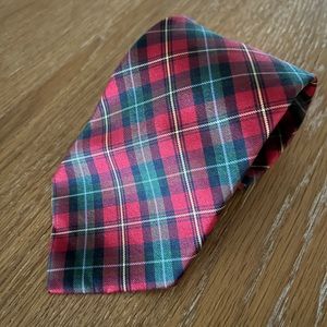 Lands End Red Plaid Silk Tie LONG